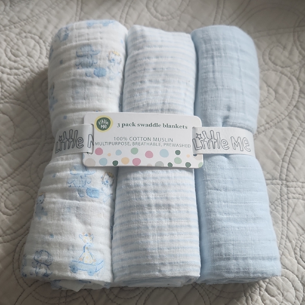 Little Me Soft Blue and White Swaddle Set